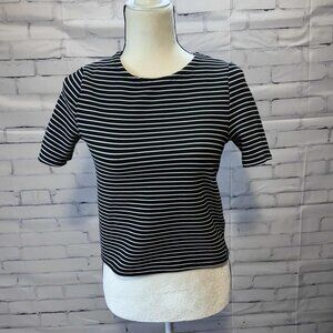 Atmosphere Black & White Striped Ribbed Tee - Size S (US 2/4)